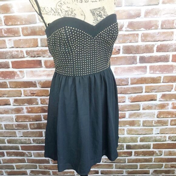 Short Black/Gold Halter Studded Dress - Picture 6 of 8